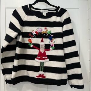 Susan Bristol‎ Black and Cream Striped Sweater with Festive Santa